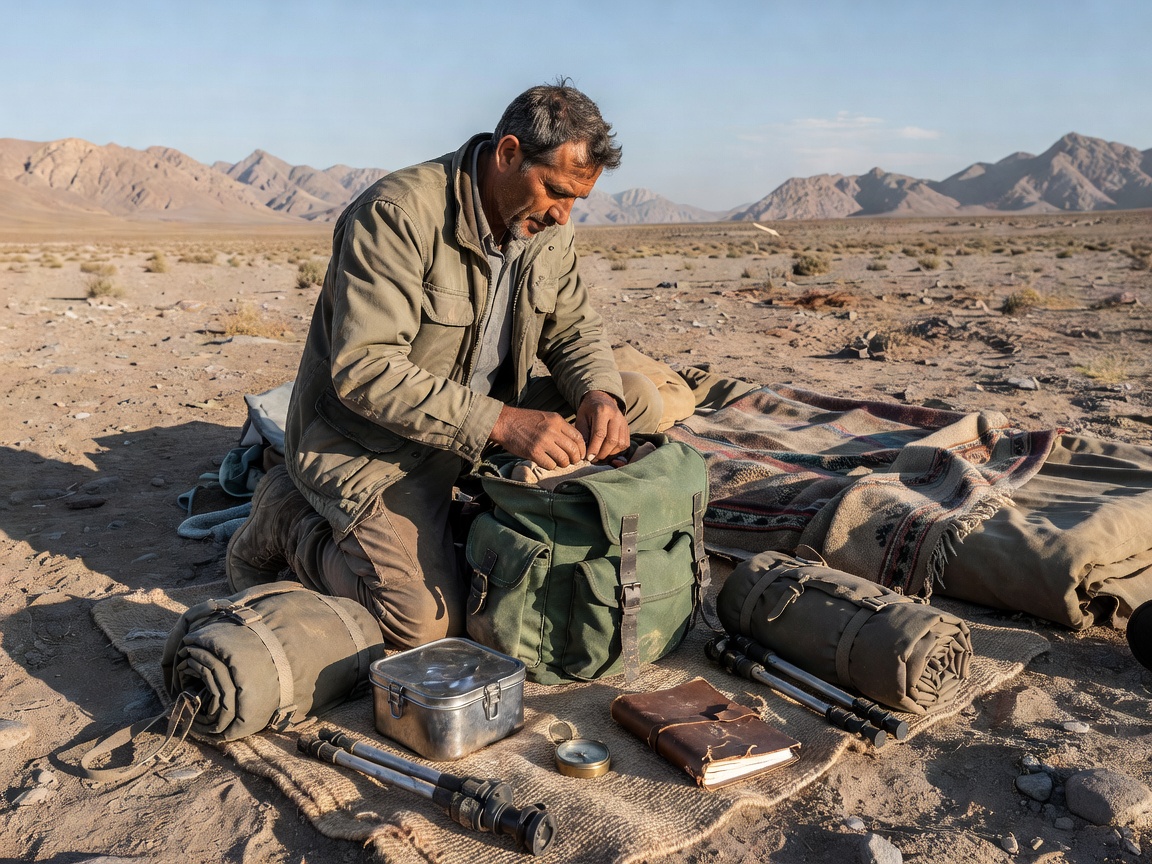 Traveler packing sturdy gear for extreme folk expedition